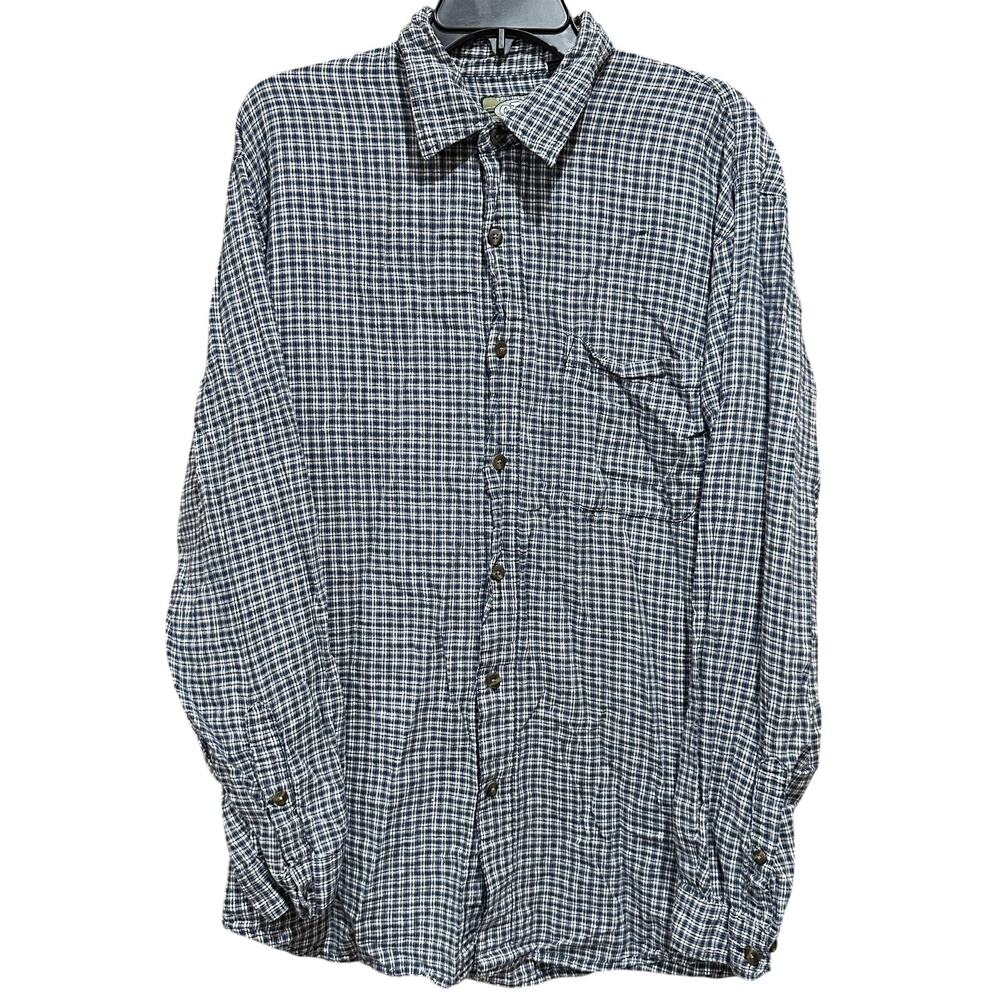 Vintage Y2K OTB Shirt Mens Size XL Blue White Plaid Linen Button Down Pocket